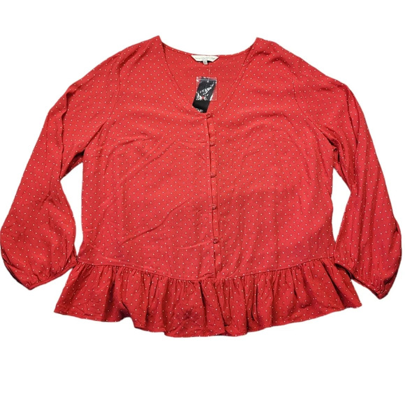 Casual Collection by F&F Polka Dot Top Flowy Button-up Red Coquette Ruffle - Picture 14 of 14